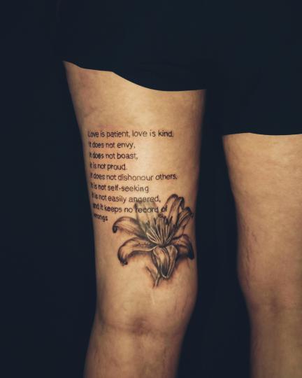 Scripture floral thigh